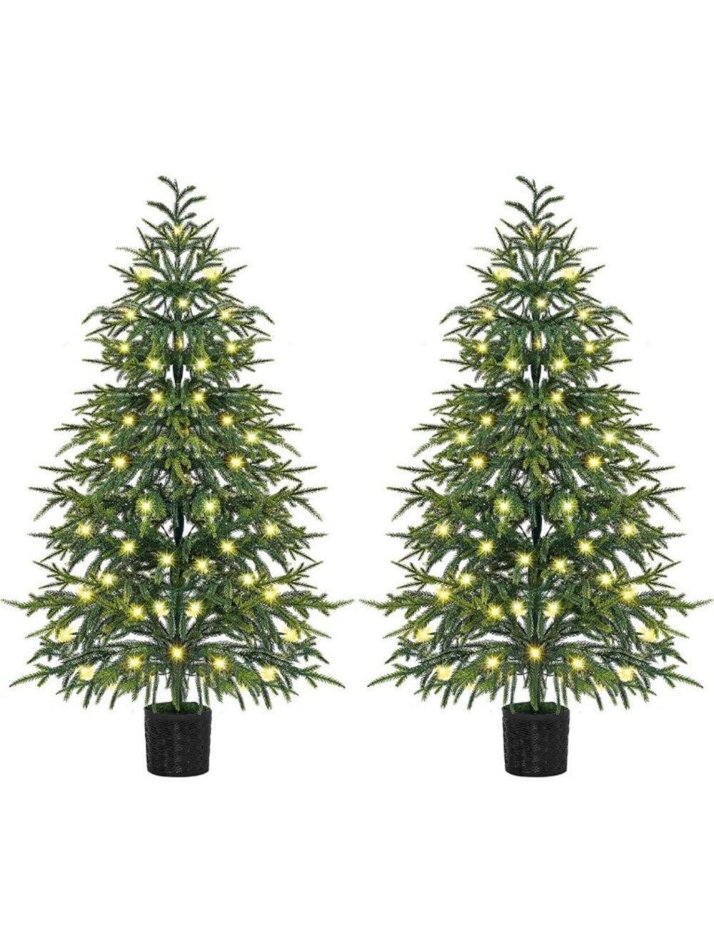 Set of 2 Pre-Lit 4FT Norfolk Potted Artificial Christmas Trees for Holiday Decor